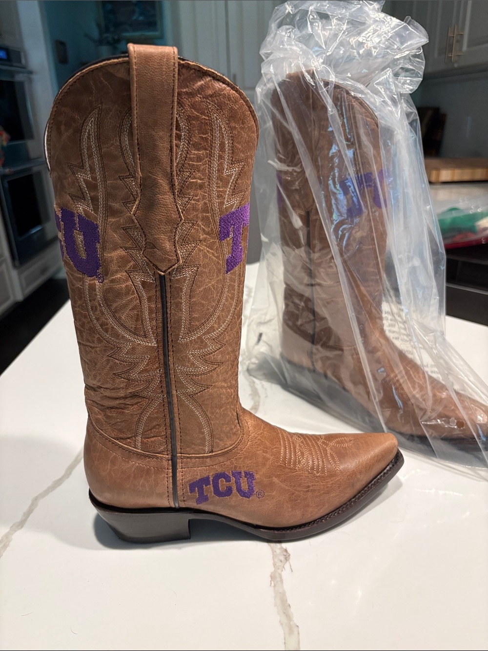 Vaccari TCU Embroidered Brown Western Cowboy Boots